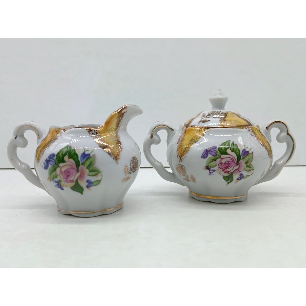 Vintage Royal Halsey LM Creamer and Sugar Bowl w/ Lid Porcelain